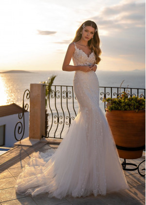 Beaded Ivory Lace Tulle Mermaid Wedding Dress